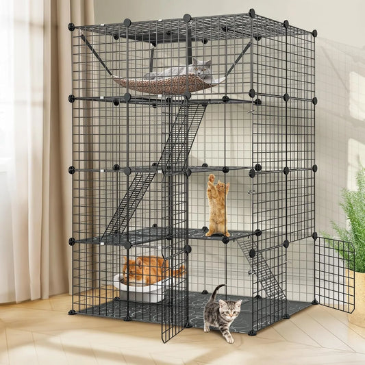 4 Tier Cat Cage Indoor Playpen With Hammock For Cats