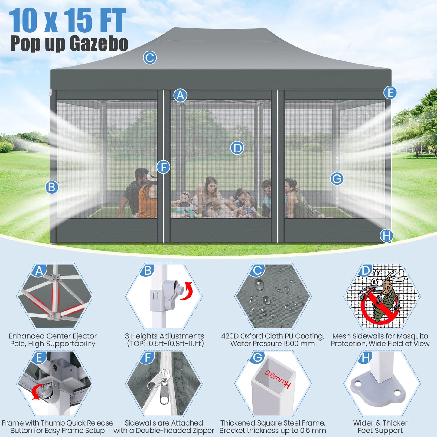 HOTEEL Heavy Duty Pop Up Gazebo With Mosquito Netting Walls