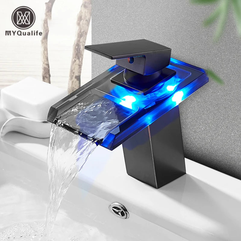 MYQualife LED Color Changing Waterfall Basin Sink Faucet