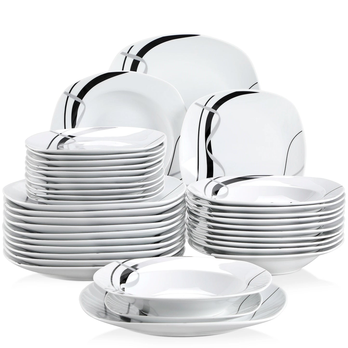 Malacasa Fiona Black Line Porcelain Dinner Plate Set