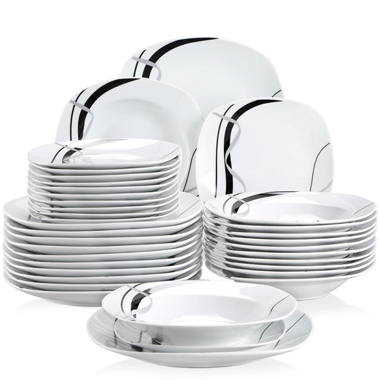 Malacasa Fiona Black Line Porcelain Dinner Plate Set