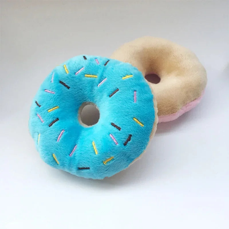 PetMundo Soft Donut Dog Toys Plush Squeaky Interactive Chew Toy