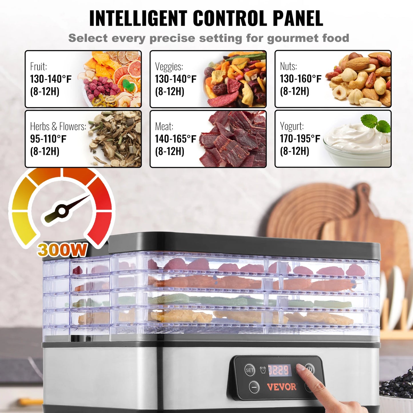 Vevor 5 Tray Electric Food Dehydrator With Digital Controls