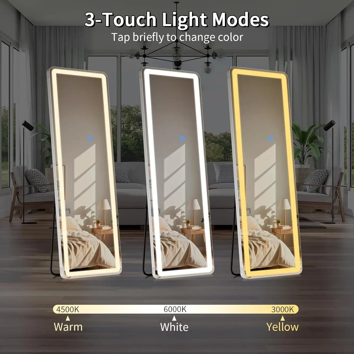 Led Full Length Mirror With Lights Lighted Floor Stand Dimmable
