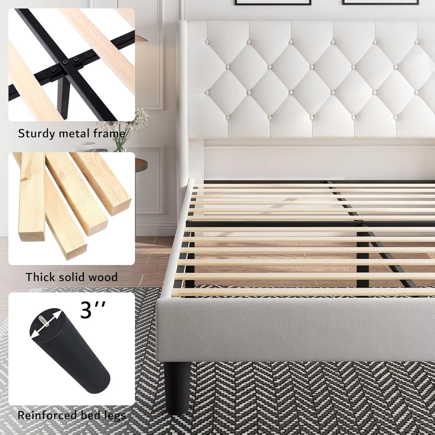 Velvet Platform Bed Frame Button Tufted Upholstered With Slats