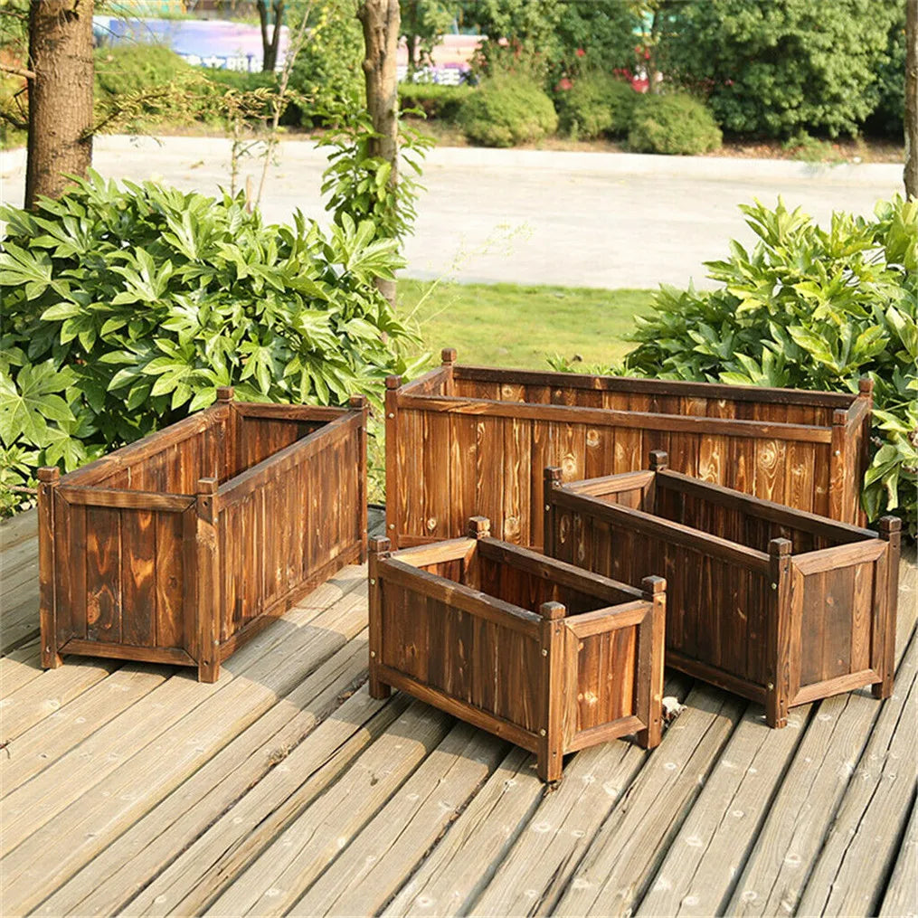 Premium Pine Wood Raised Planter Box For Indoor Garden Use