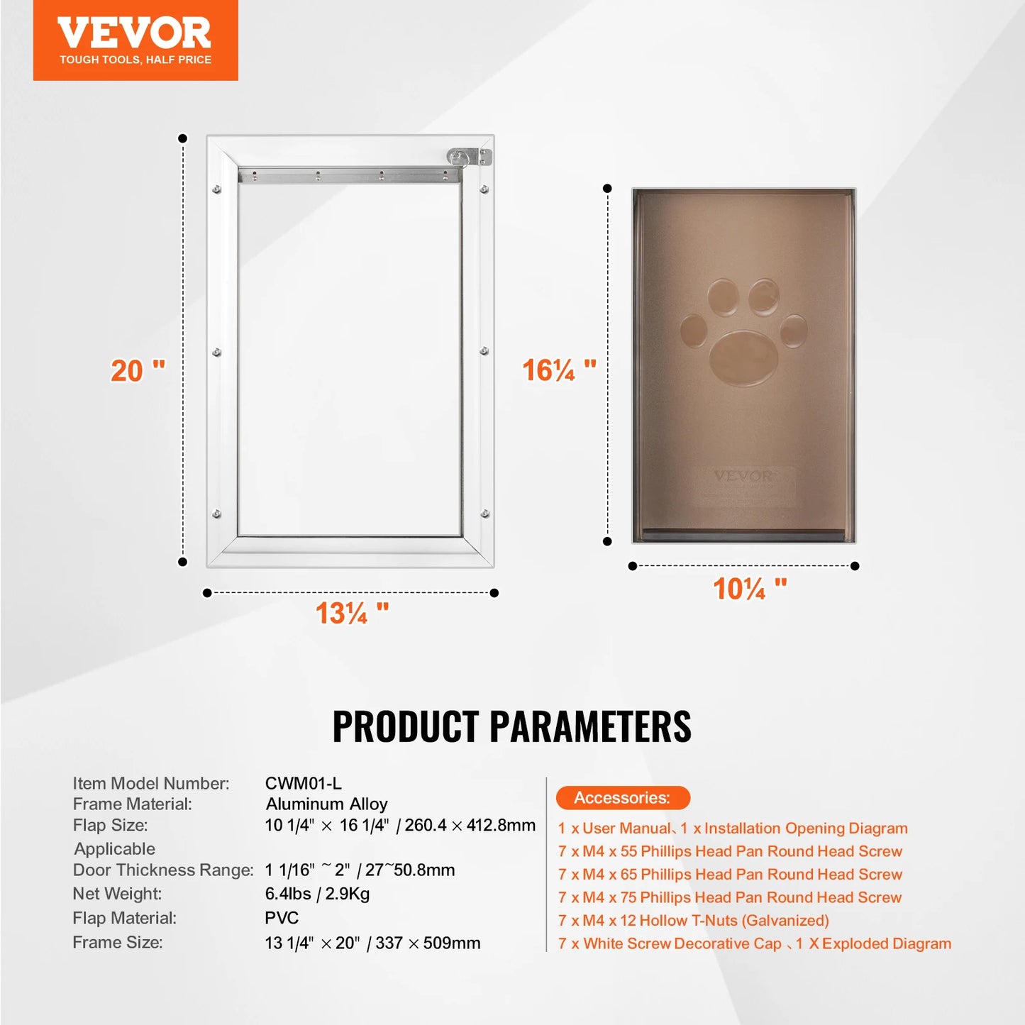 SucceBuy Aluminum Frame Pet Door With Locking Flap