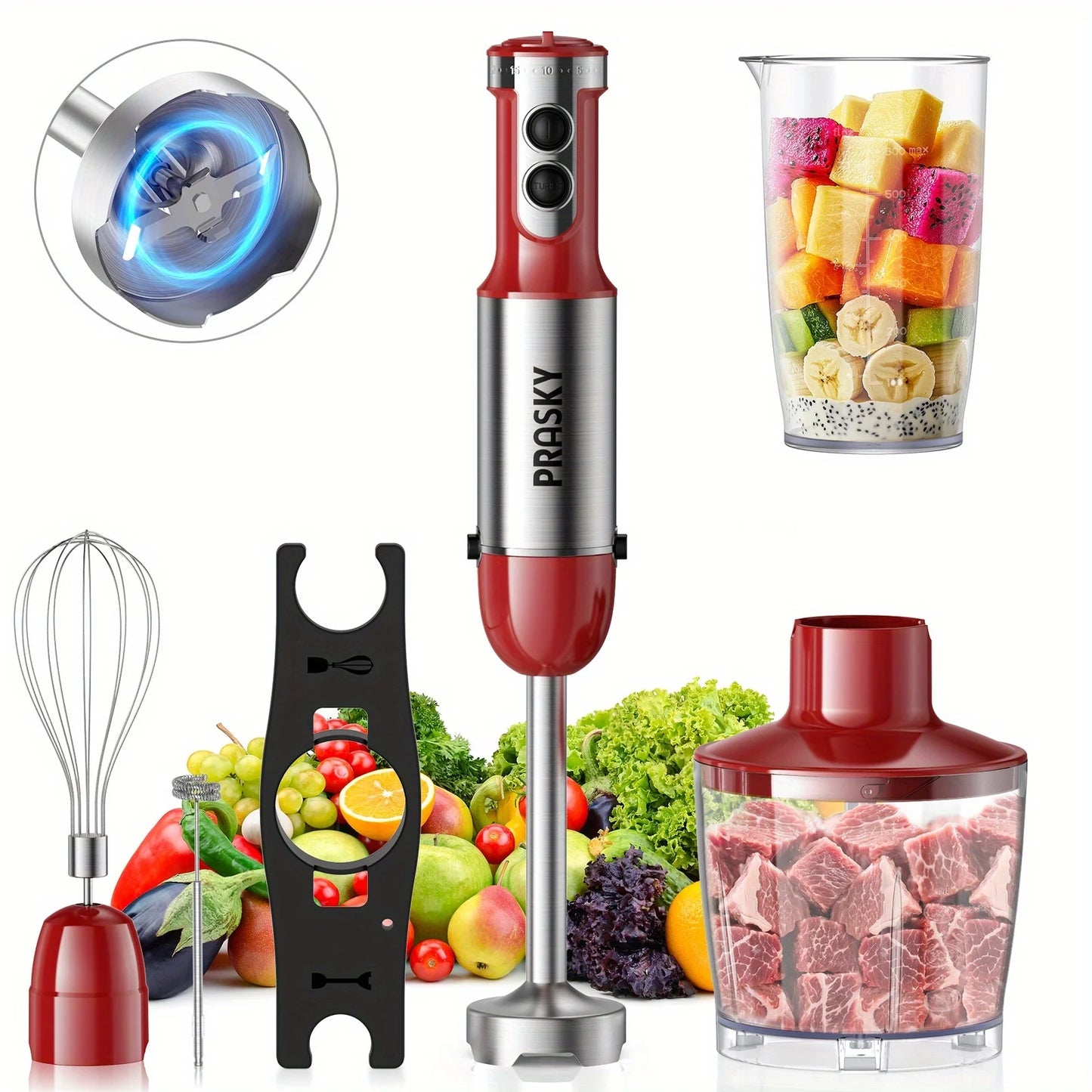 Prasky 5-In-1 Handheld Immersion Blender With Chopper And Whisk