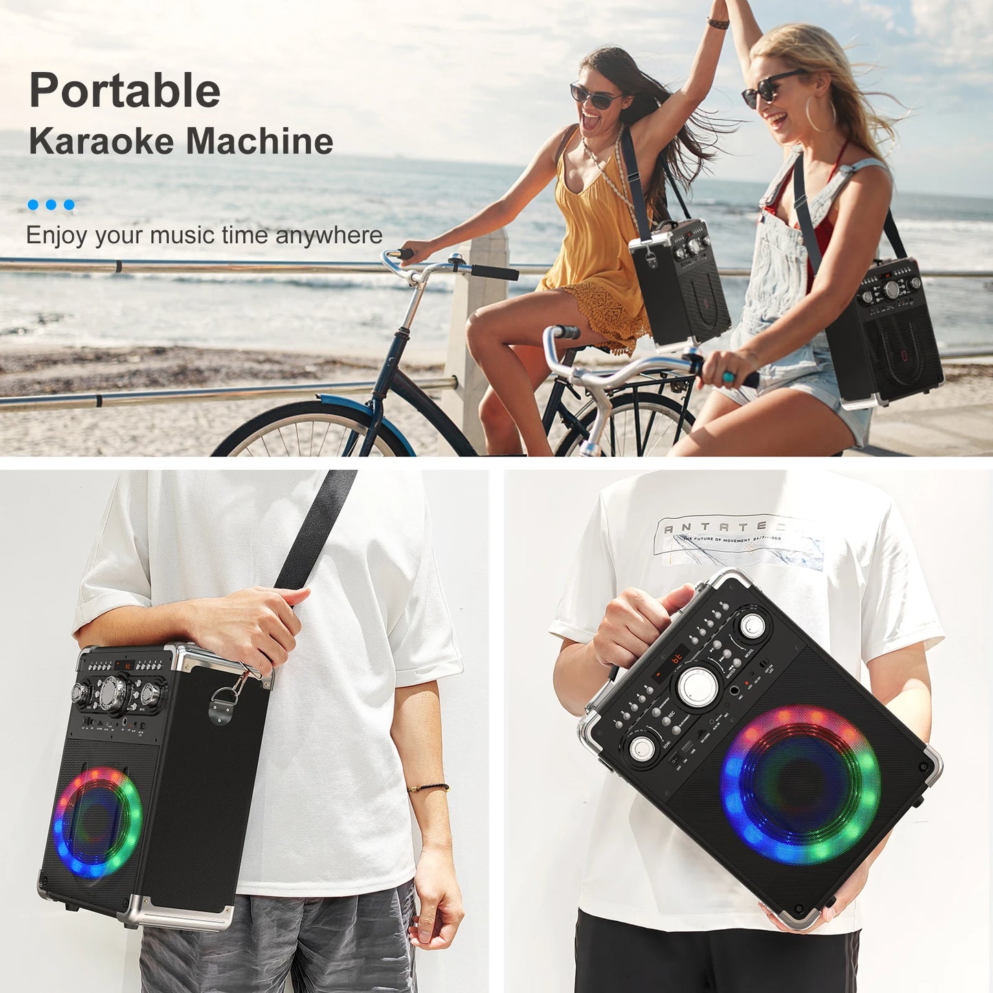 FanFun Portable Bluetooth Karaoke Speaker With Three Microphones