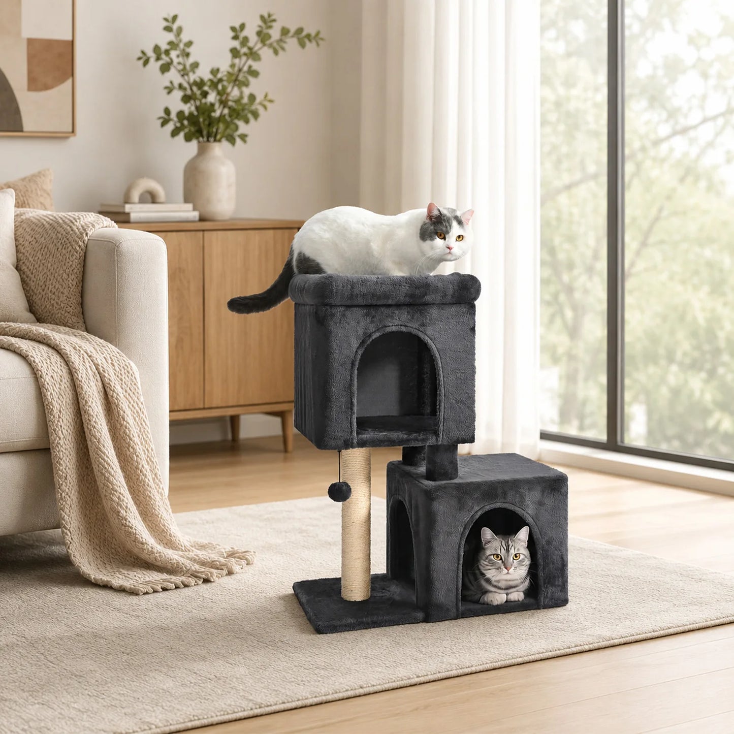 Pawz Road Cat Tower With Dual Condos And Sisal Scratching Post