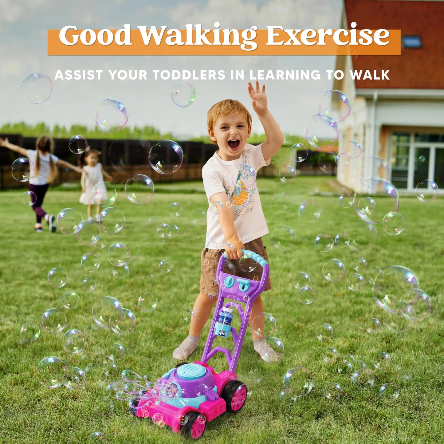 Joyfy Bubble Blower Lawn Mower Toy for Kids 3-6 Summer
