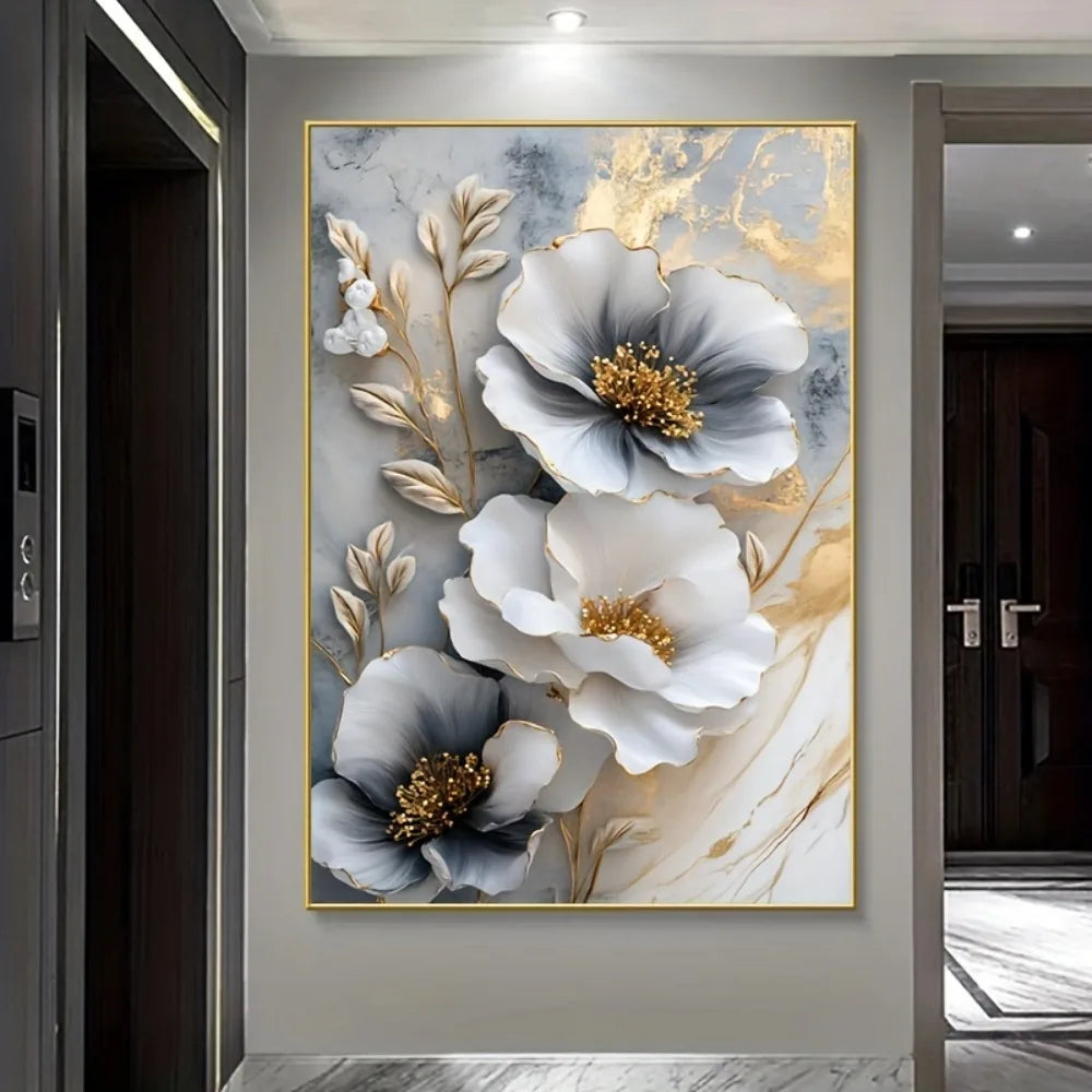 Framed 3D Floral Canvas Mural For Living Room Decor