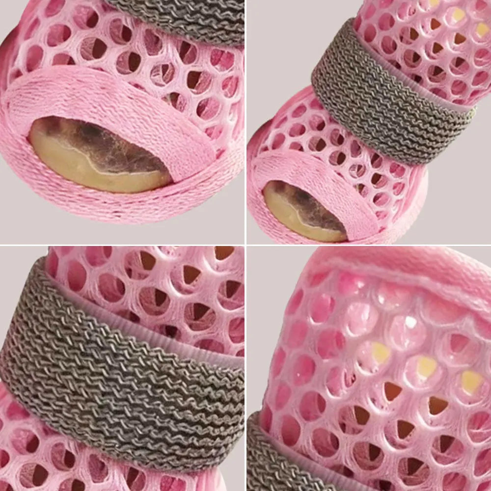 4 Pack Cute Mesh Dog Shoes Non Slip Soft Sole Boots With Elastic Straps