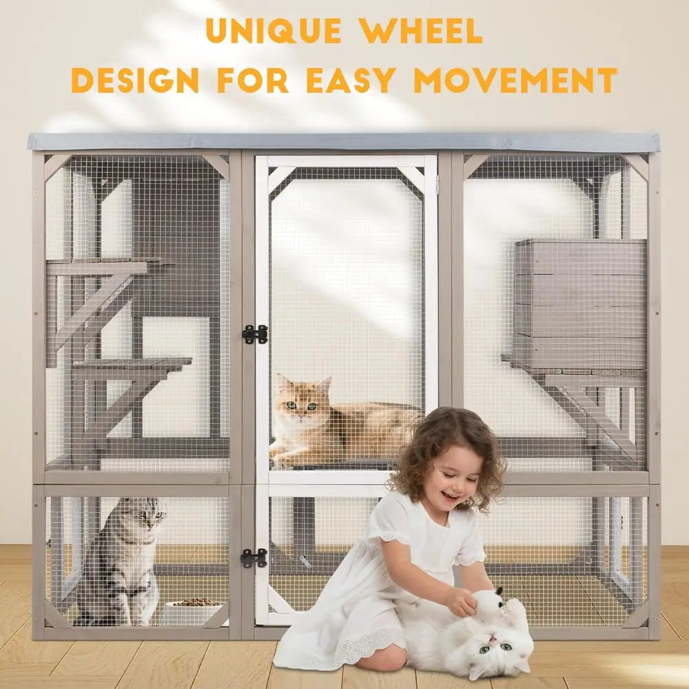Weather Resistant Outdoor Cat Catio With Multiple Secure Platforms