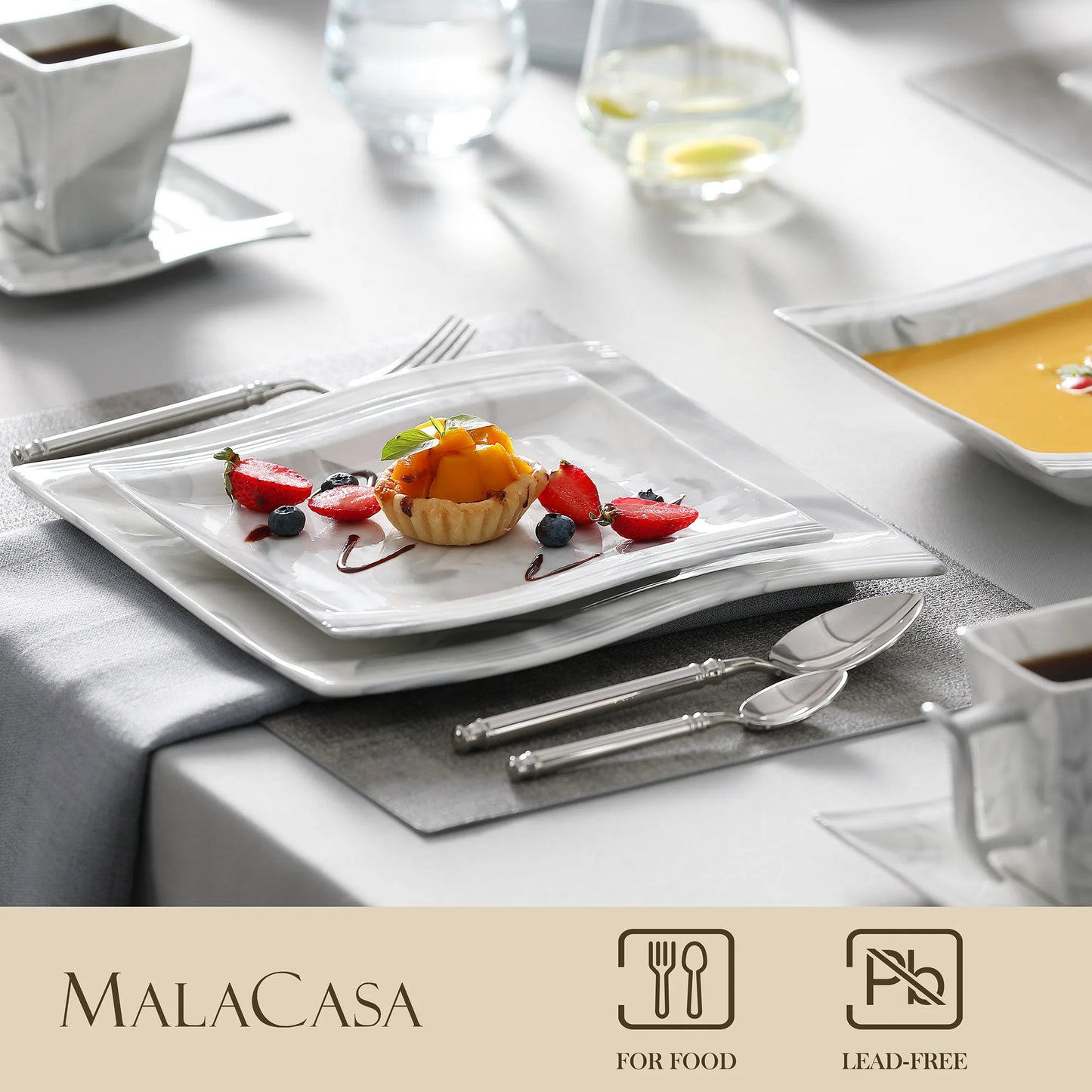 Malacasa Marble Porcelain Dinnerware Set With Cups And Saucers