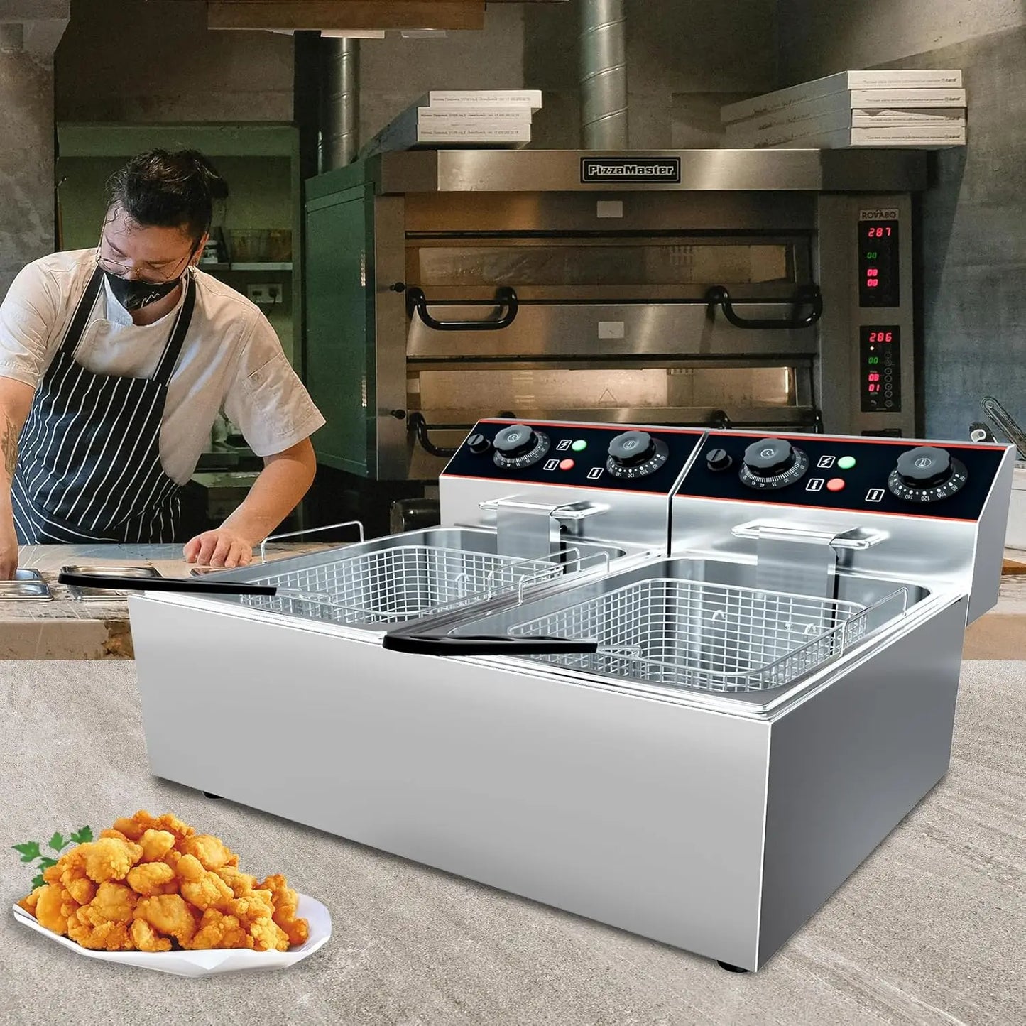 Acekool Commercial Electric Deep Fryer With Baskets Adjustable Temperature