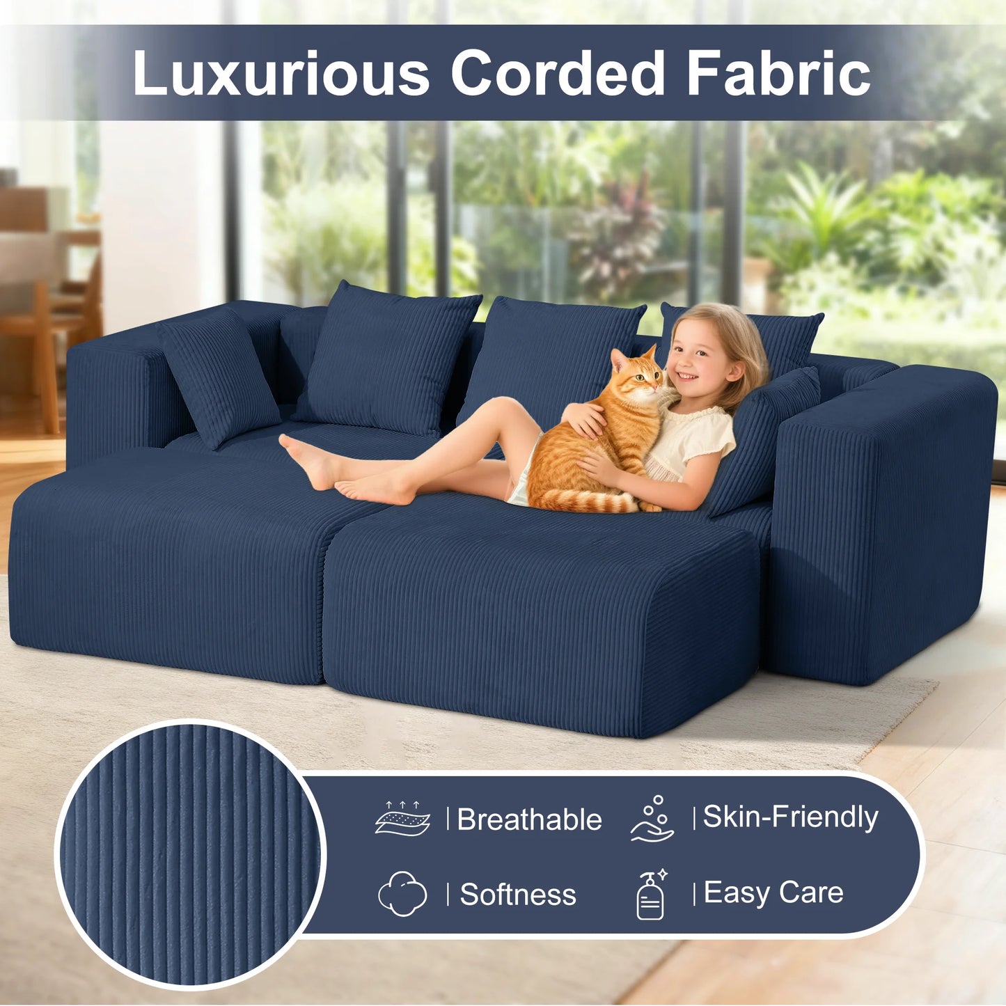 Modern Corduroy Modular Sectional Sofa With Pillows For Living Room