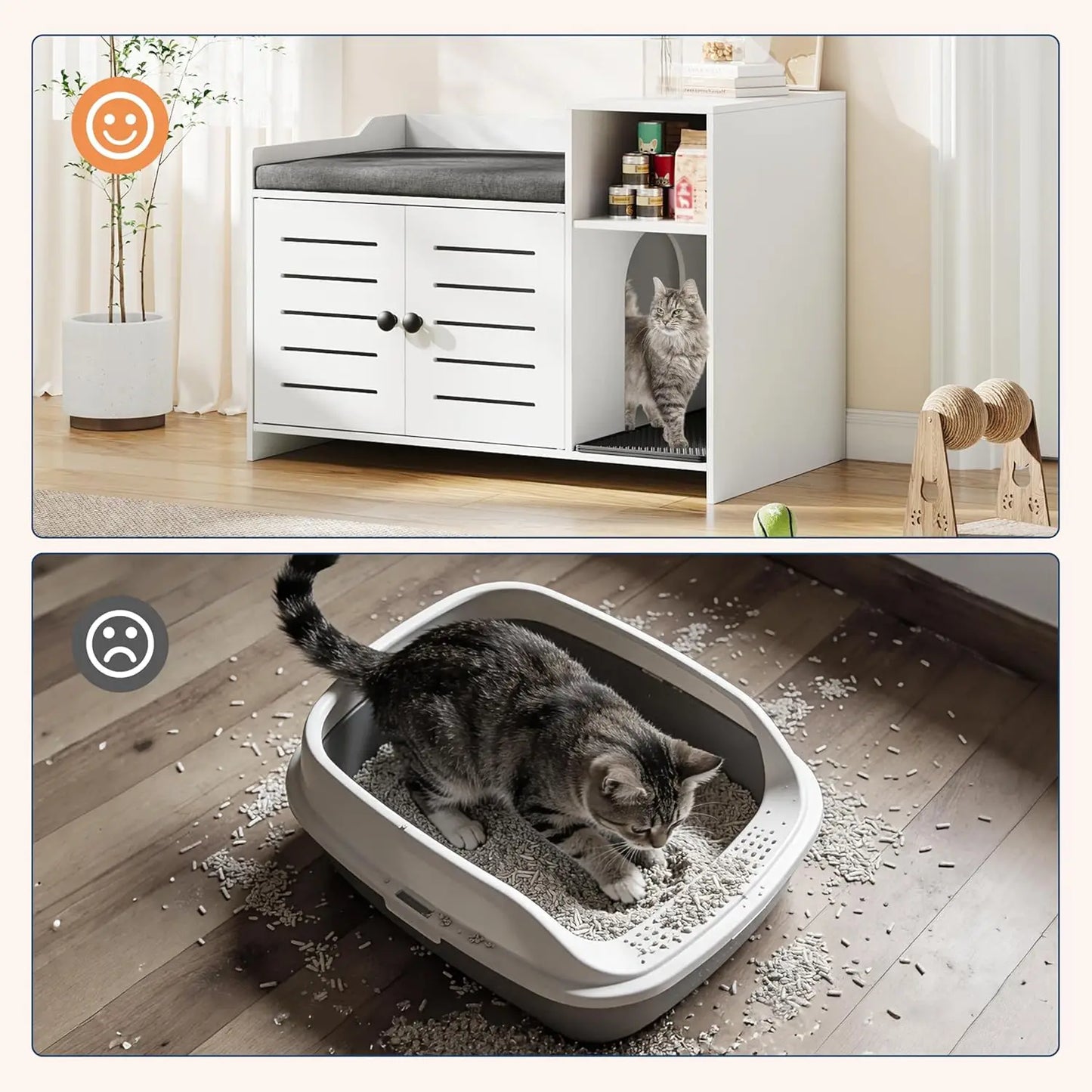 HiMISS Cat Litter Box Enclosure Cabinet With Scratch Pad