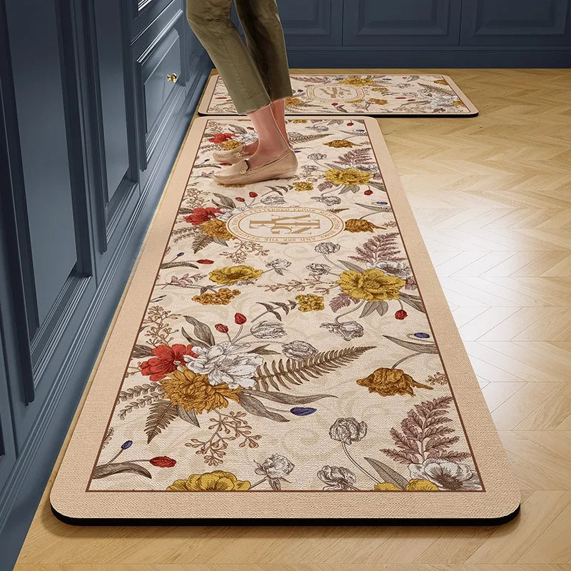 Facaishu PVC Leather Kitchen Floor Mat Waterproof Non Slip Rug