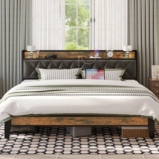 Anctor Storage Bed Frame With Outlets And Headboard