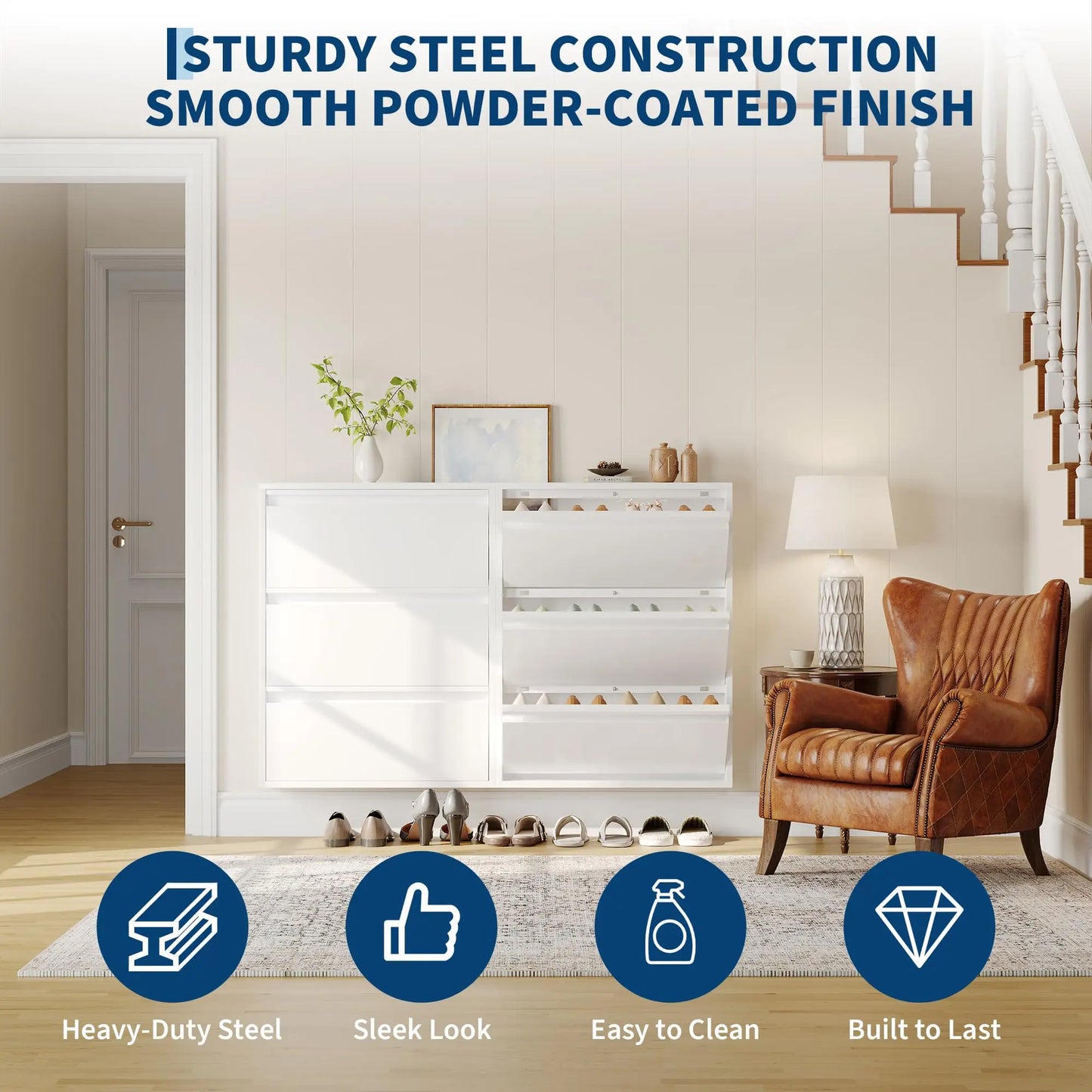 HiMISS Slim Metal Entryway Shoe Cabinet With Three Drawers