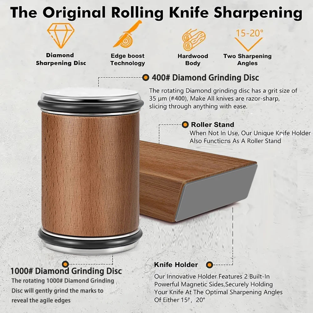 Rolling Knife Sharpener Double Sided Sharpening Stone 15 To 20 Deg Magnetic