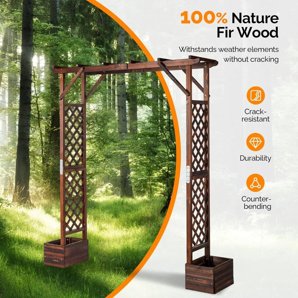 Wooden Garden Arbor With Planter And Wedding Arch