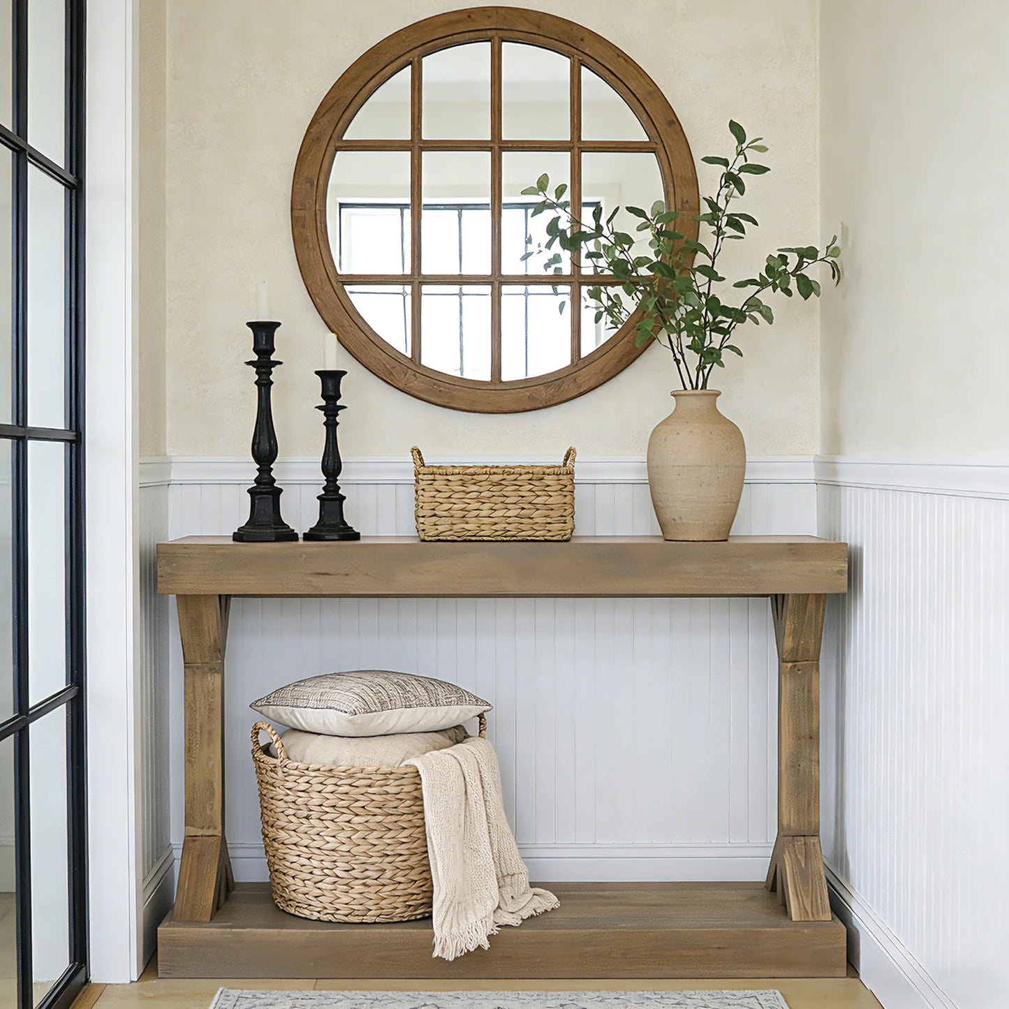 Luvodi Rustic Solid Wood Console Table With Storage Shelf
