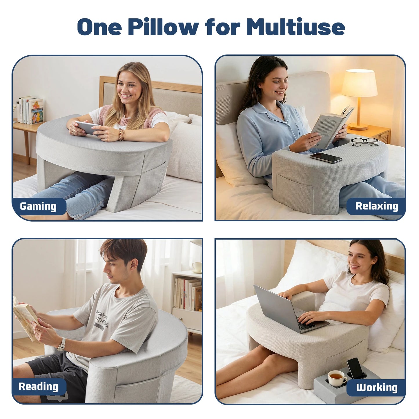 JHK Ergonomic Memory Foam Curved Reading Pillow Removable Washable Cover