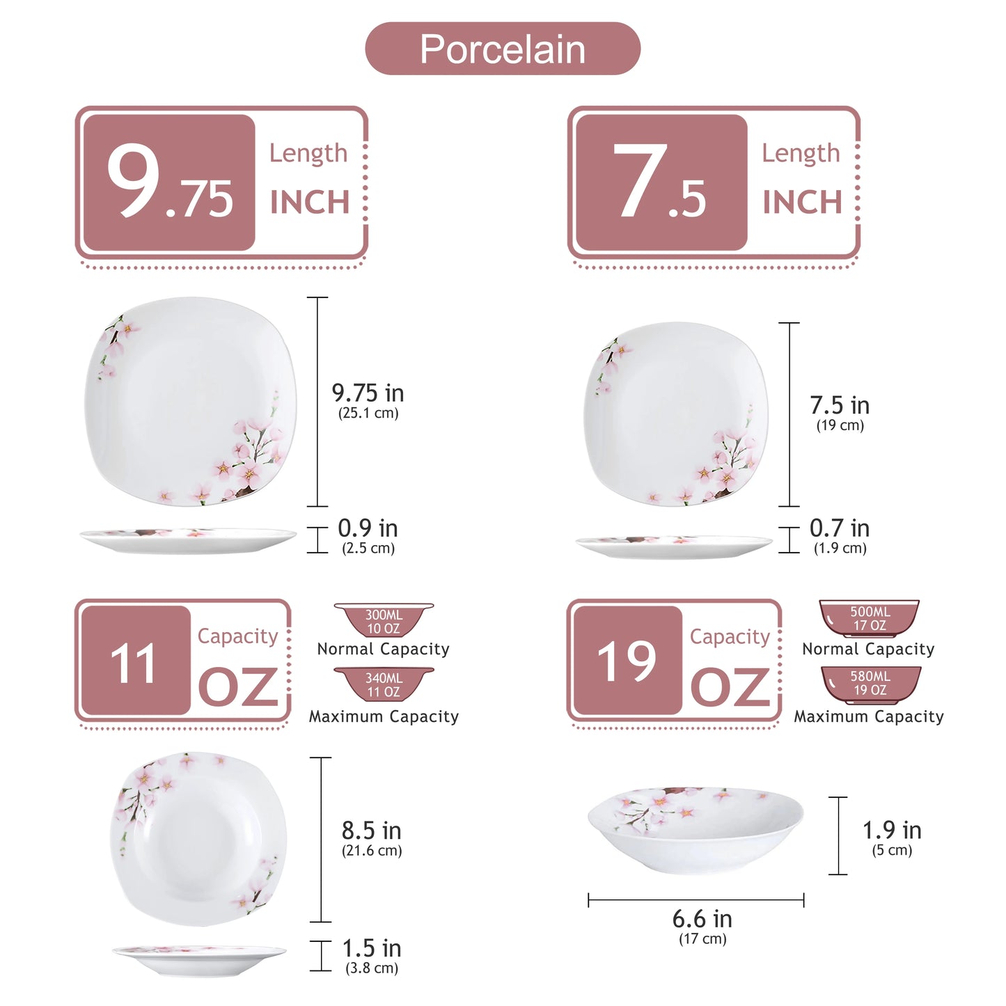 Malacasa Floral Porcelain Dinnerware Set Service For Six
