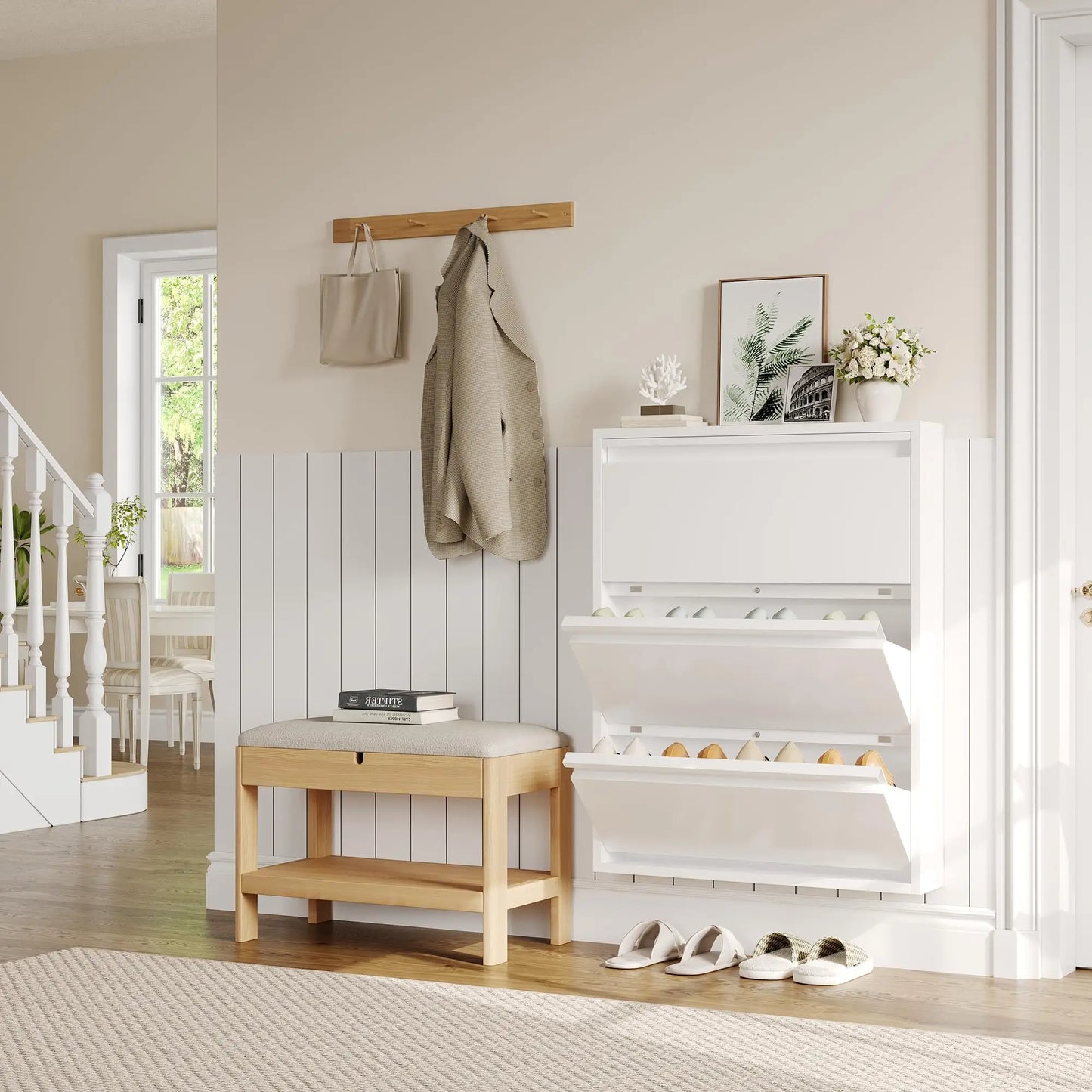 HiMISS Slim Metal Entryway Shoe Cabinet With Three Drawers
