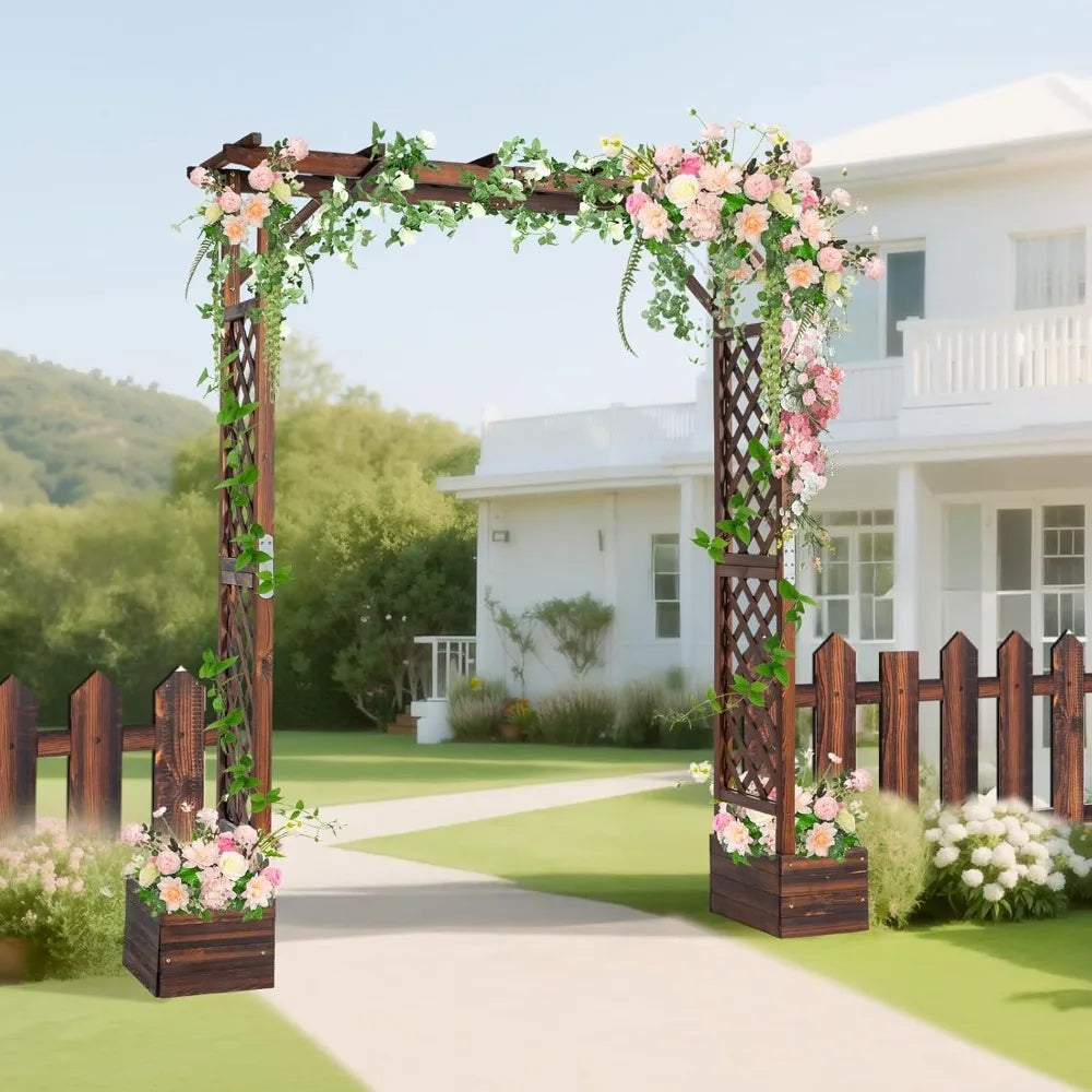 Wooden Garden Arbor With Planter And Wedding Arch