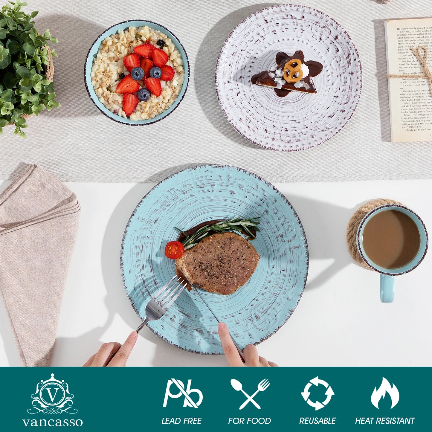 Malacasa Premium Ceramic Dinnerware Set With Plates And Bowls