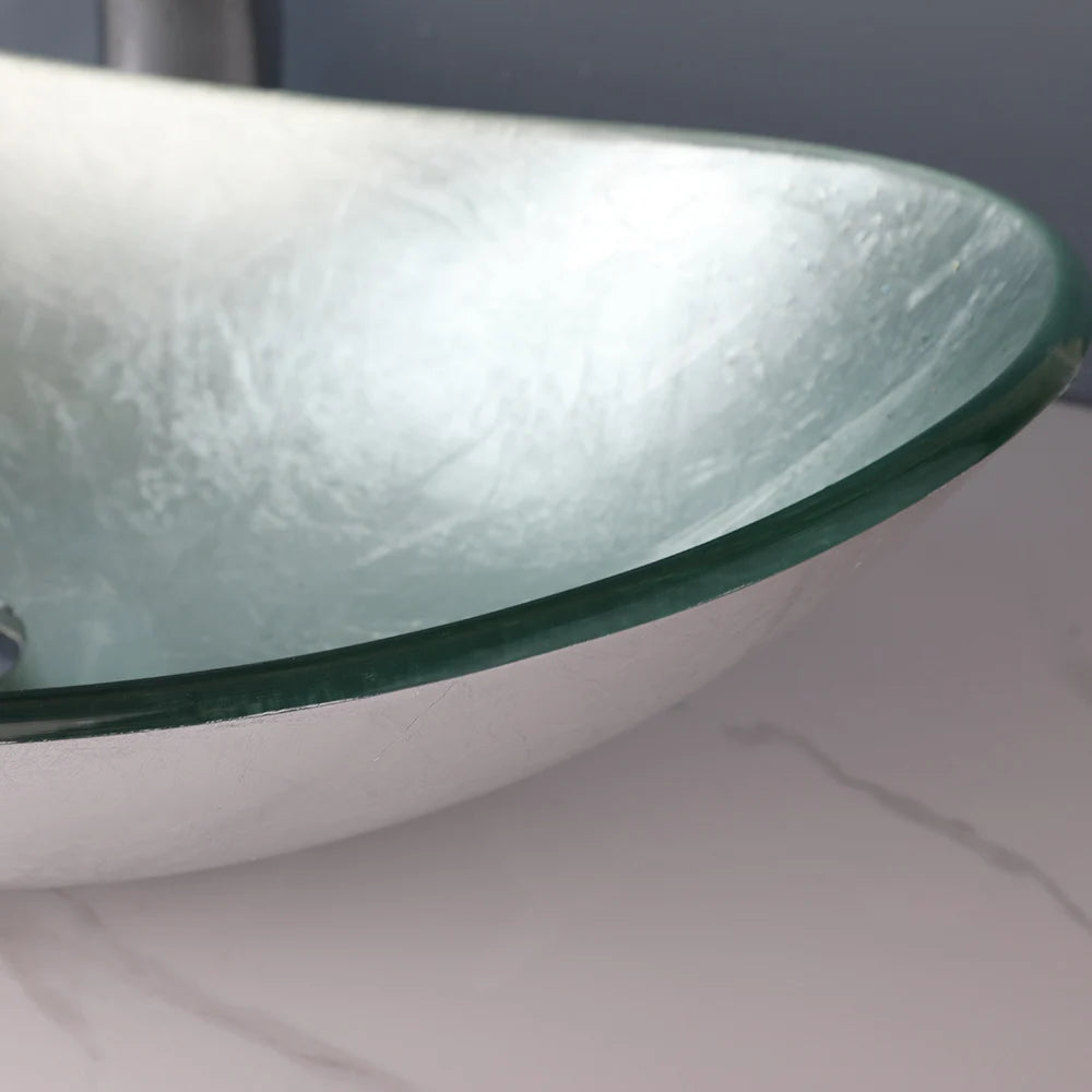 Mekkhala Tempered Glass Bathroom Sink With Waterfall Faucet
