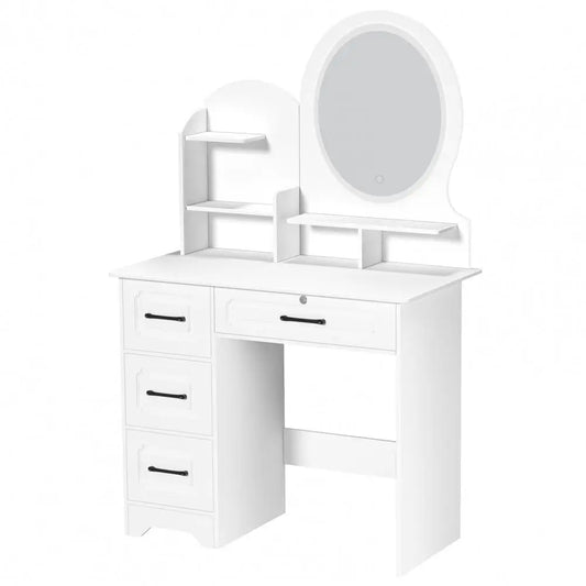 Modern Wooden Vanity Table With Four Drawers And Mirror