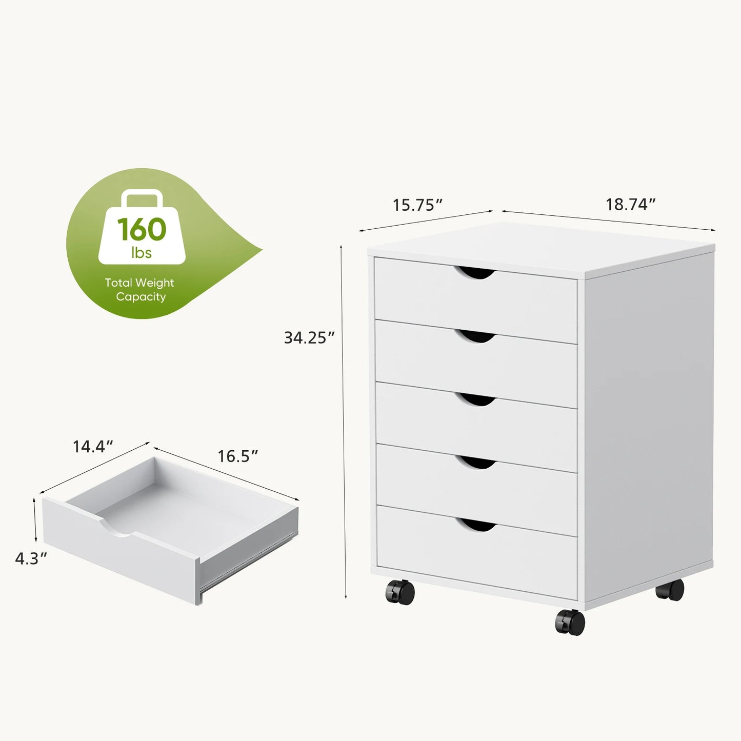 JHK Wood Living Room Cabinet With Five Drawer Organizer