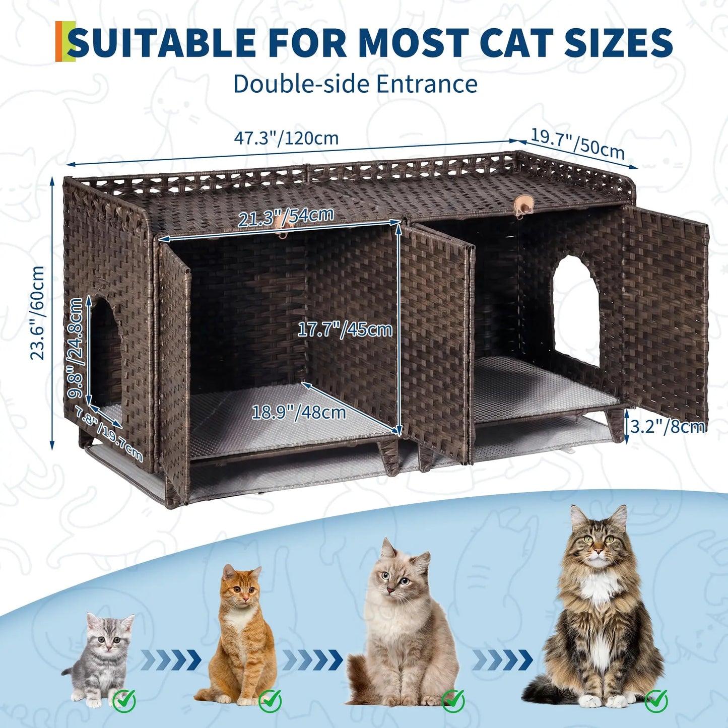 DishyKooker Rattan Double Door Cat Litter Box Enclosure