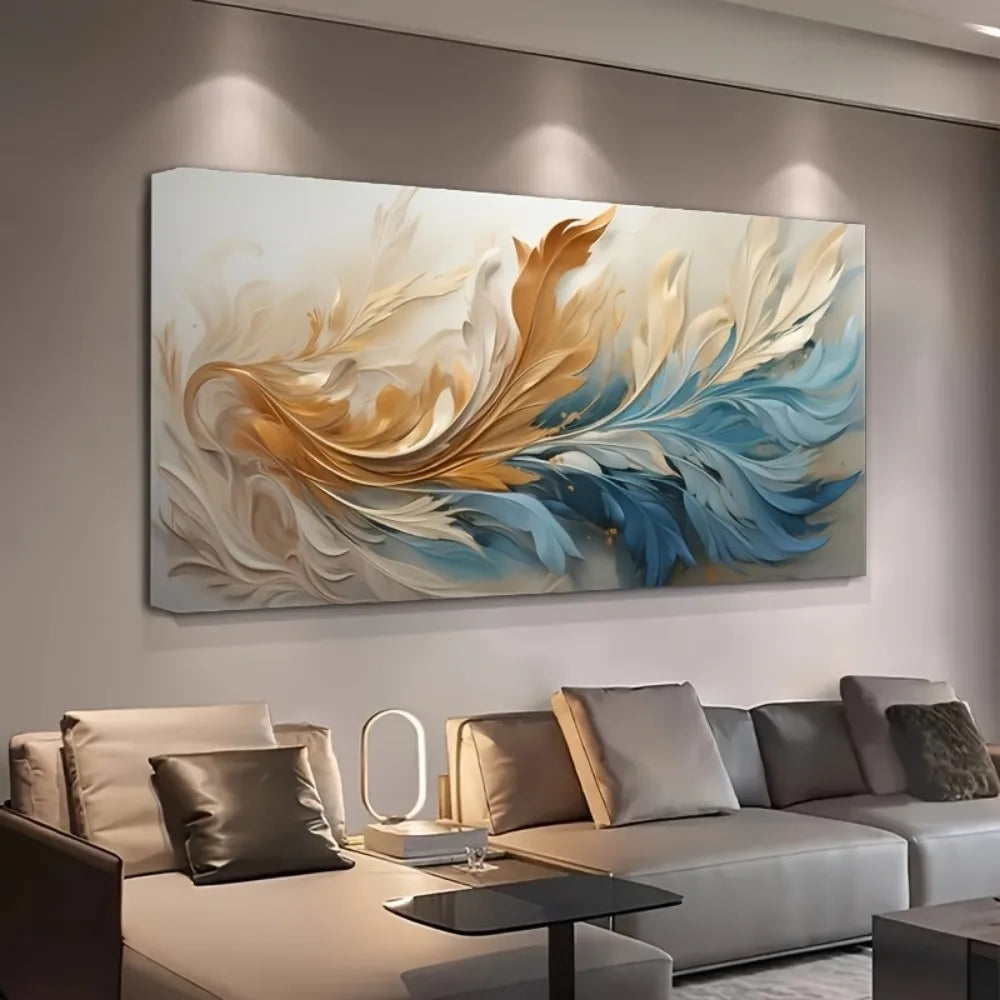 Modern Abstract Feather Canvas Art With Pine Frame