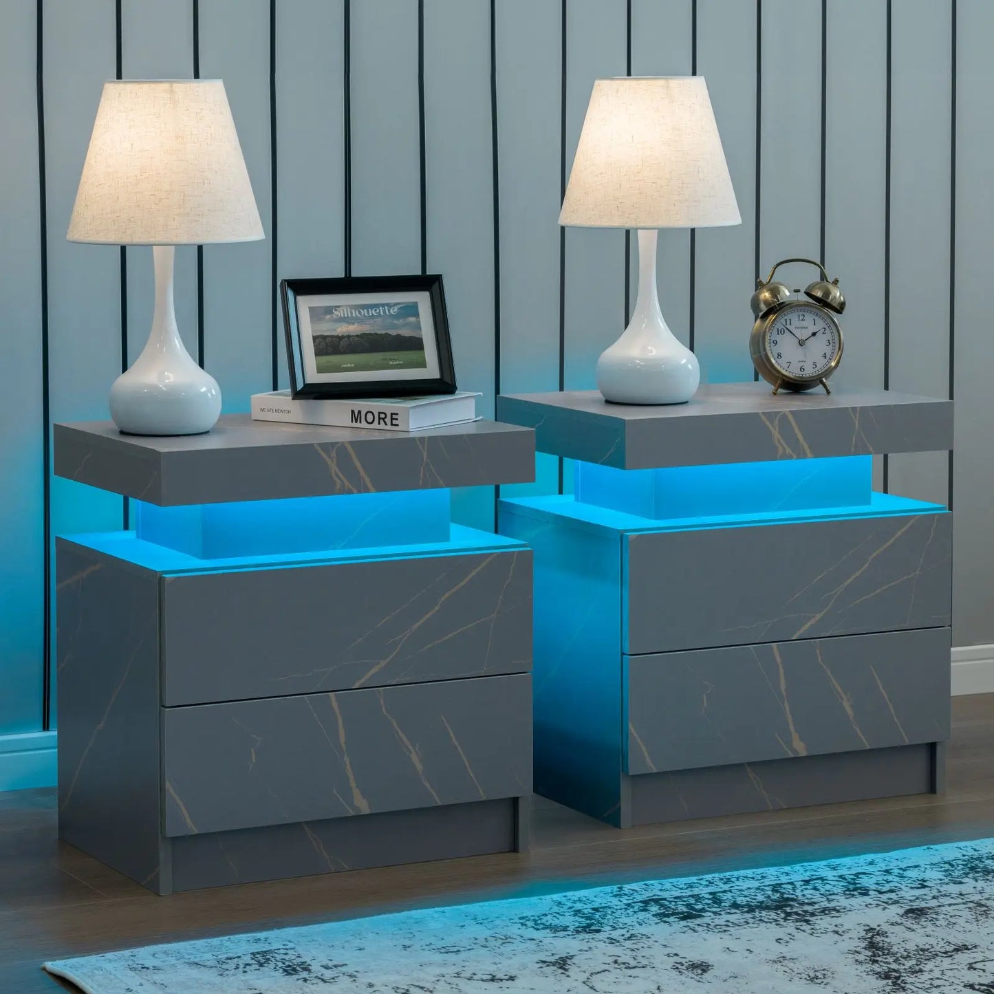 Cubehom Nightstand Set of 2 with LED Drawers for Bedroom
