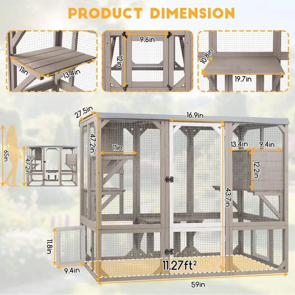 Weather Resistant Outdoor Cat Catio With Multiple Secure Platforms