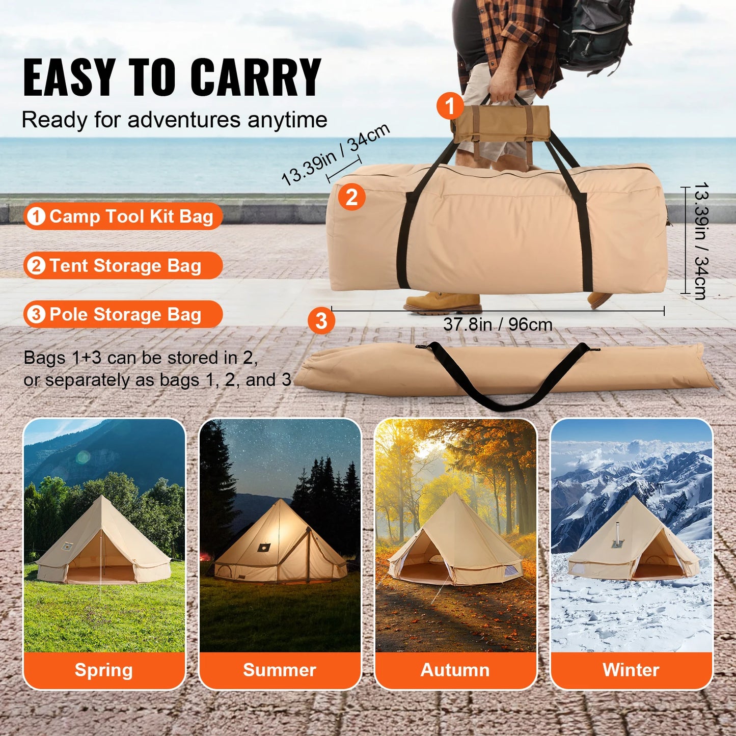 SucceBuy Canvas Bell Tent For Camping Up To 8 People