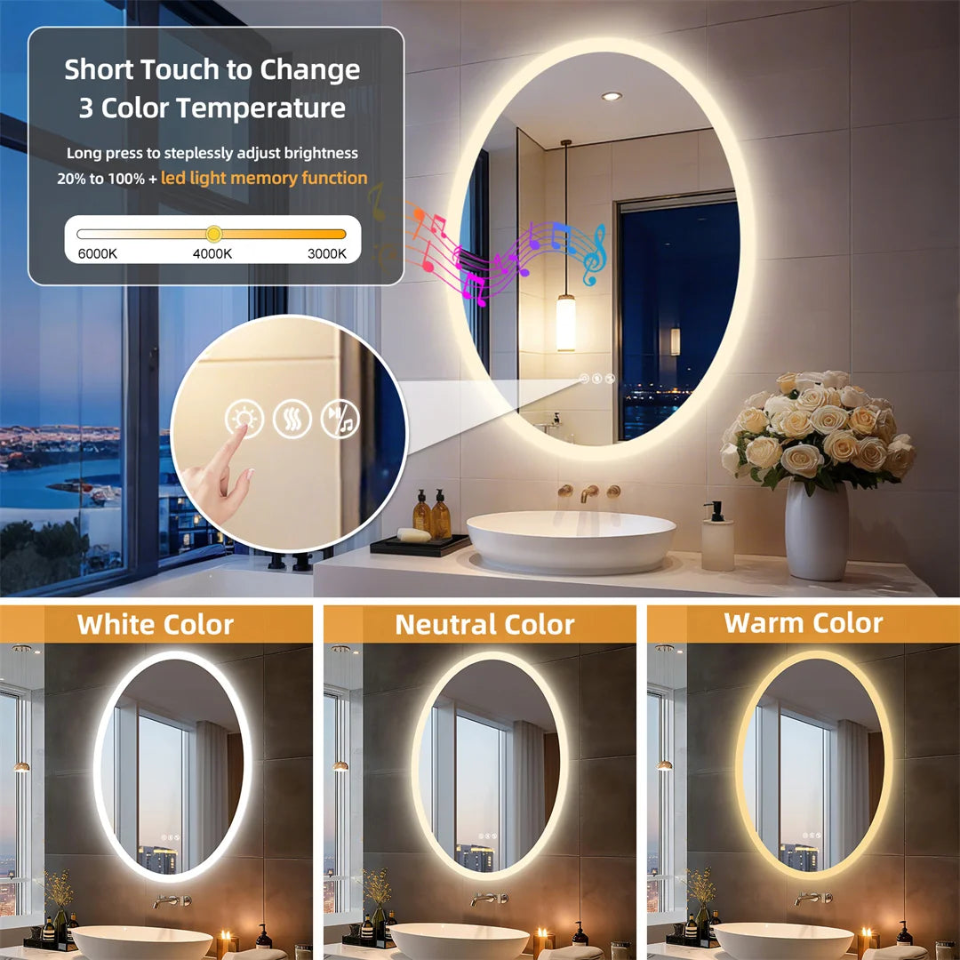 LUVODI Bluetooth LED Bathroom Mirror With Fogless Smart Memory Dimming