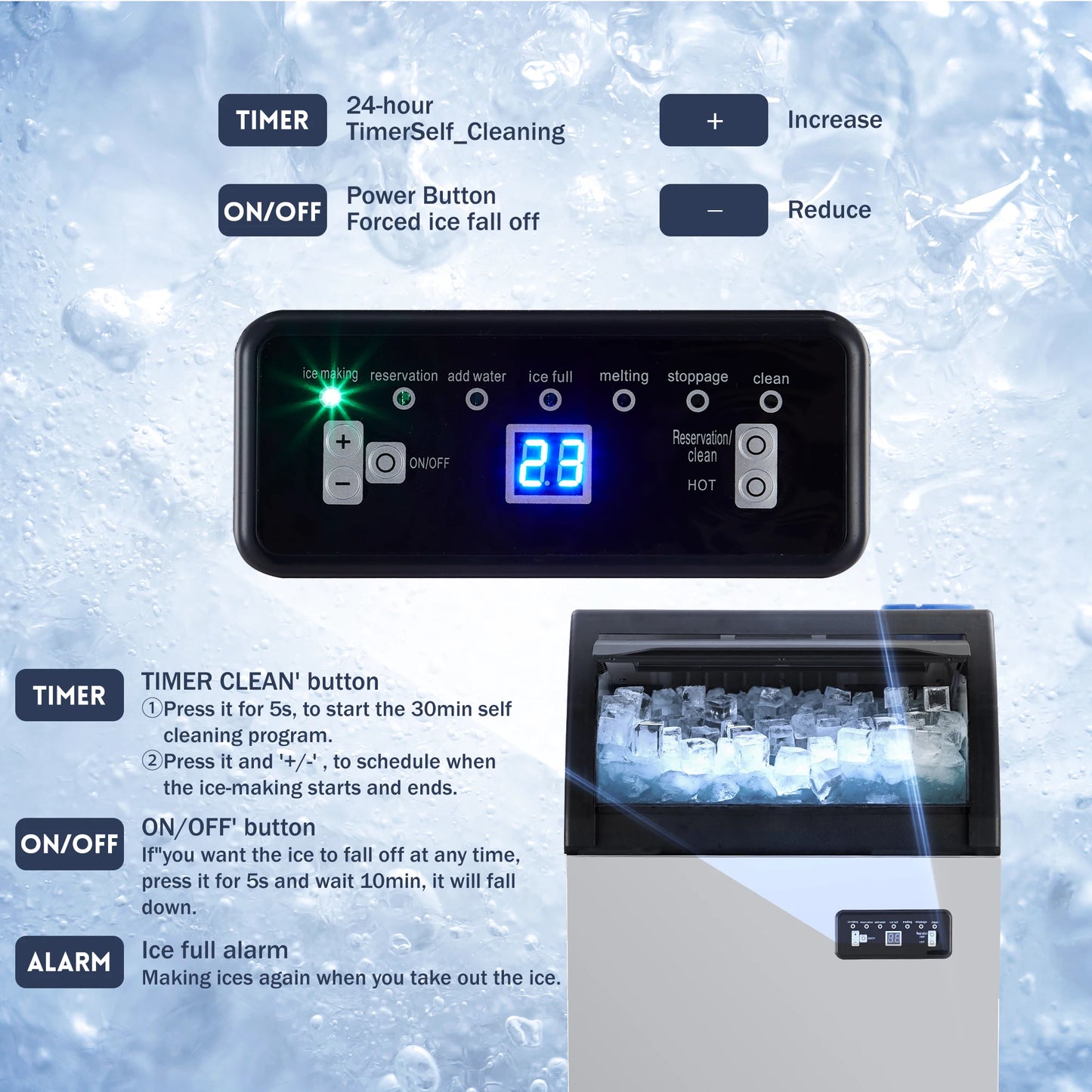 Acekool Commercial Ice Maker Machine With Led Control Panel