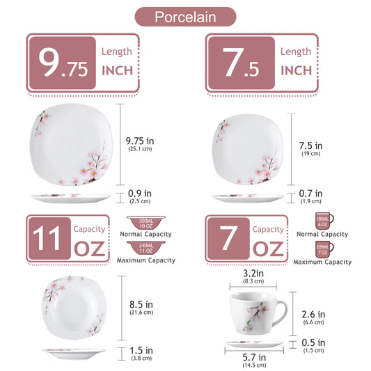 Malacasa Floral Porcelain Dinnerware Set Service For Six