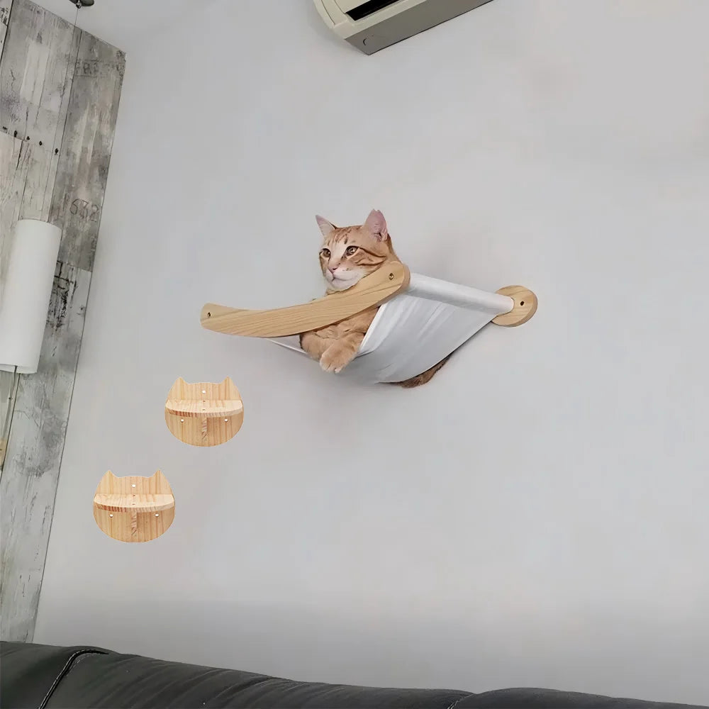 CWV Cat Wall Mounted Hammock And Stairway Climbing Shelf