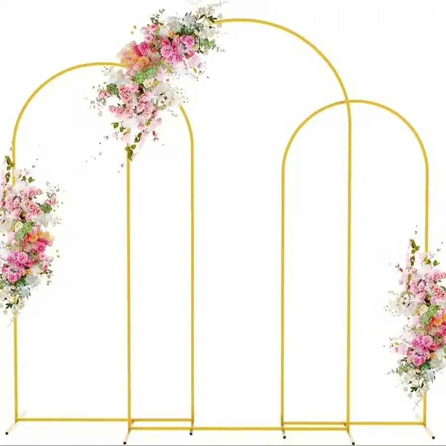 Golden Metal Arch Backdrop Stand Set Of 3 For Weddings