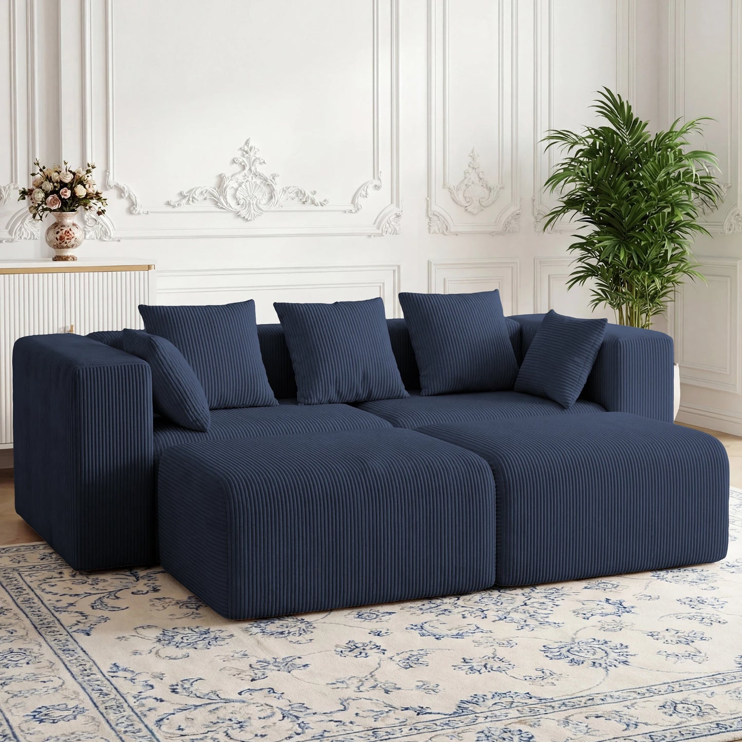 Modern Corduroy Modular Sectional Sofa With Pillows For Living Room