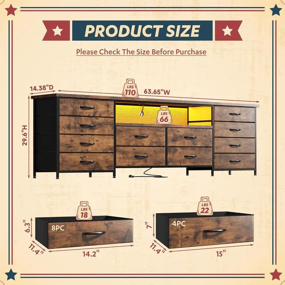 LISM TV Stand With LED Lighting, Storage, Power Outlets
