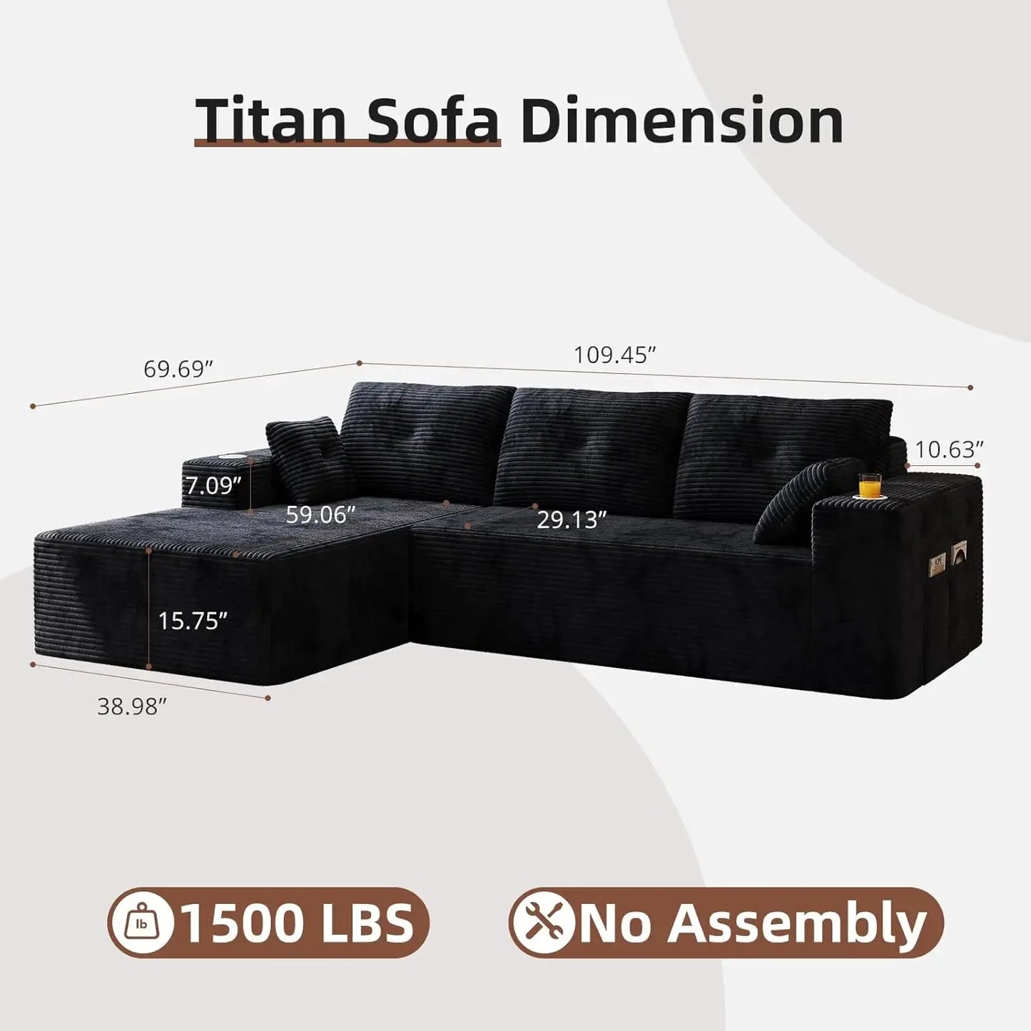 Modular L Shaped Sectional Sofa With Deep Cushions