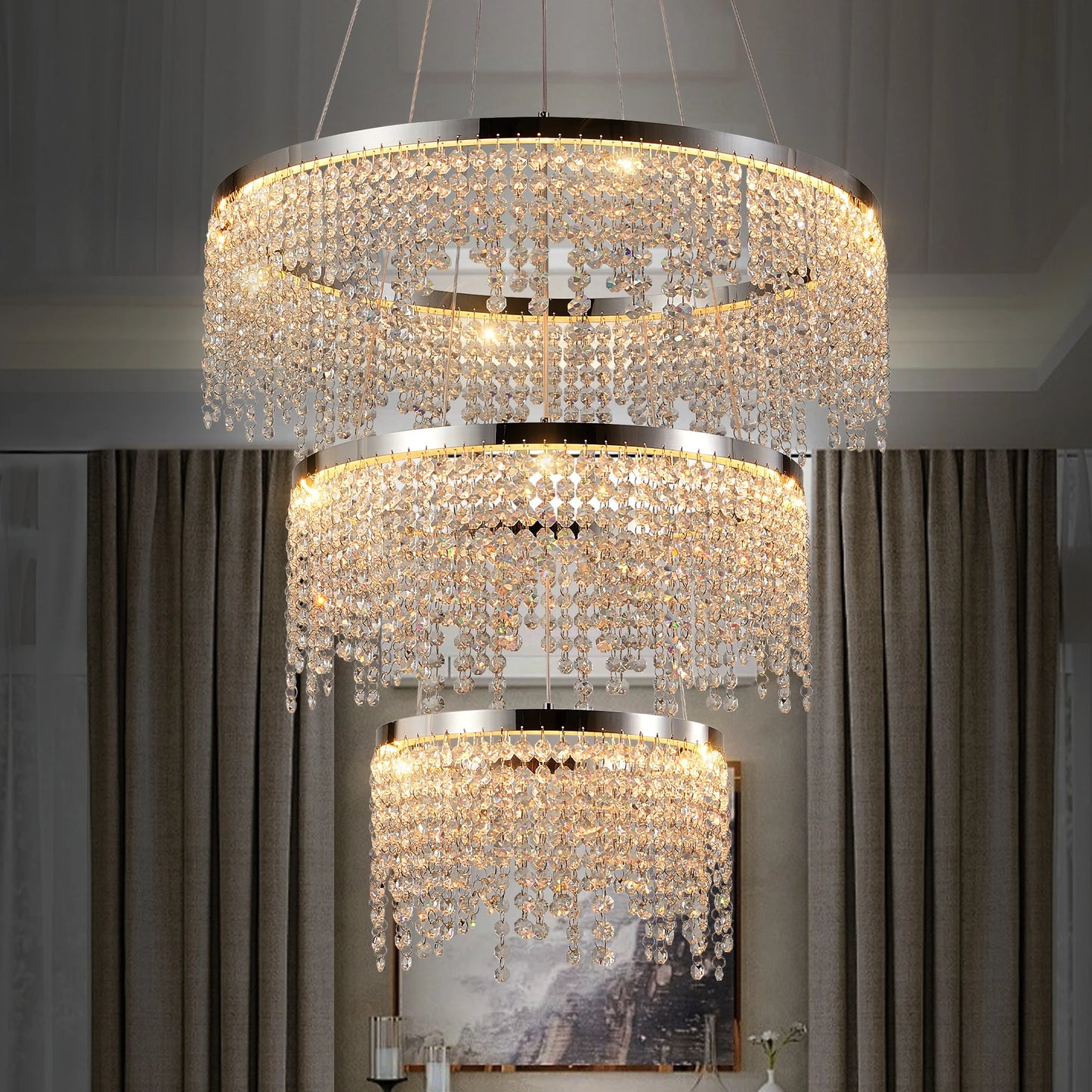 Crystal Chandelier Pendant Light Adjustable Color Temperature 3000K To 6000K